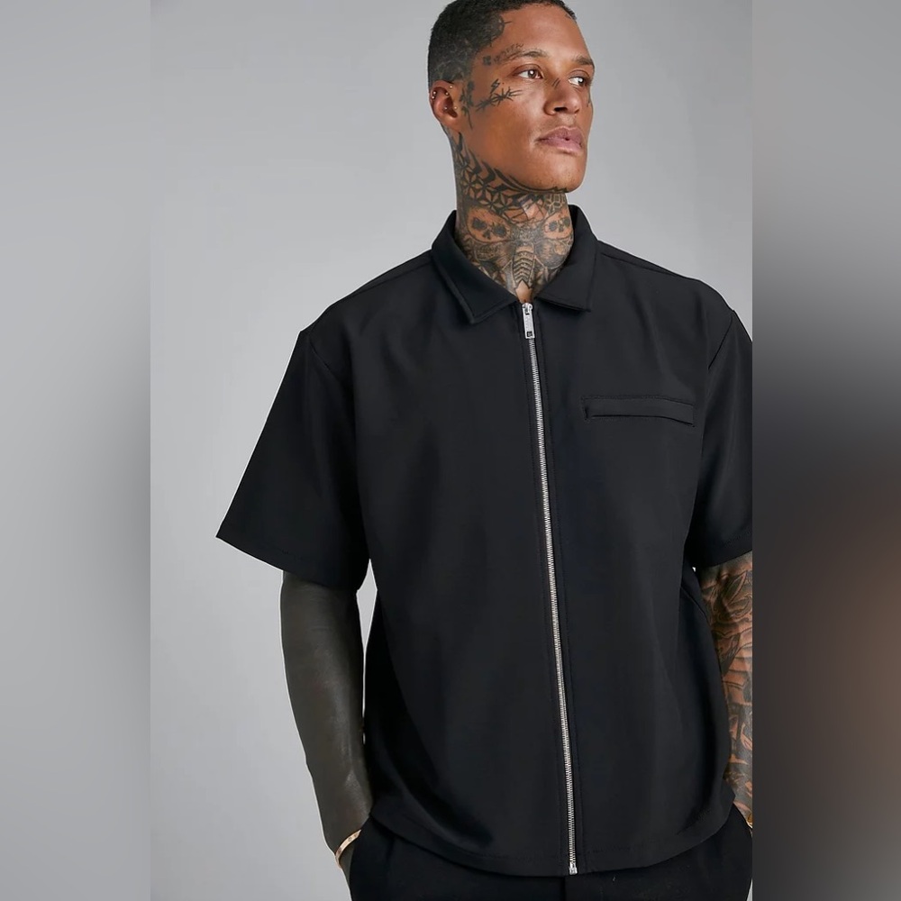 Cropped Nylon Zipup Shirt